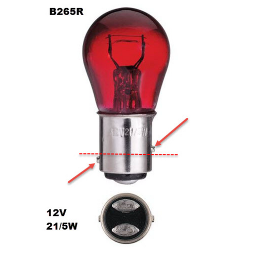 Exelite Red Bayonet Cap 12V 21/5W Bay15D Globe (Box Of 10) B265R