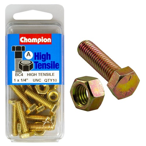 Champion Fasteners Pack Of 10 1/4" X 1" Unc High Tensile Grade 5 Hex Set Screws And Nuts - 10 Pack BC4
