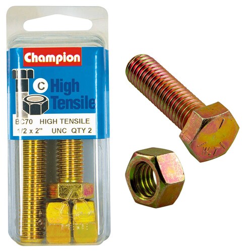 Champion Fasteners Pack Of 2 1/2" X 2" Unc High Tensile Grade 5 Hex Set Screws And Nuts - 2  2PK  BC70