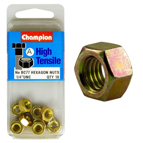 Champion Fasteners Pack of 5 1/4" Unc High Tensile Grade 5 Zinc Plated Plain Hex Nuts - 5  5PK  BC77