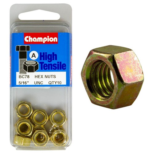 Champion Fasteners Pack of 5 5/16" Unc High Tensile Grade 5 Zinc Plated Plain Hex Nuts 5PK BC78