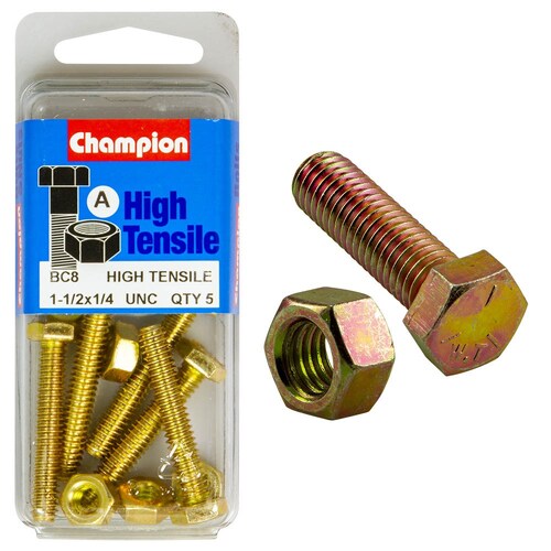 Champion Fasteners Pack of 5 1/4" X 1/2" Unc High Tensile Grade 5 Hex Set Screws And Nuts - 5  5PK  BC8