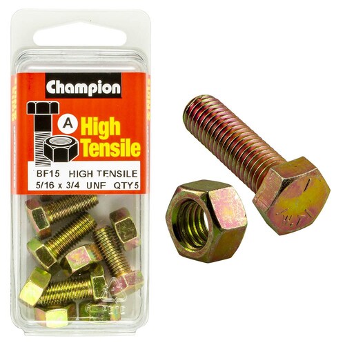 Champion Fasteners Pack of 5 5/16" X 3/4" Unf High Tensile Grade 5 Hex Set Screws And Nuts - 5Pk  5/16" x 3/4" BF15