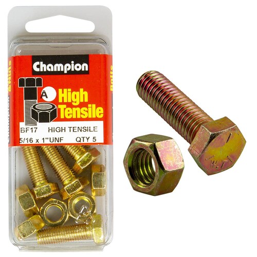 Champion Fasteners Pack of 5 5/16" X 1" Unf High Tensile Grade 5 Hex Set Screws And Nuts - 5Pk BF17