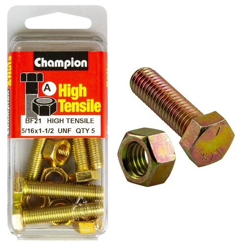 Champion Fasteners Pack of 5 5/16" X 1-1/2" Unf High Tensile Grade 5 Hex Set Screws And Nuts - 5Pk BF21