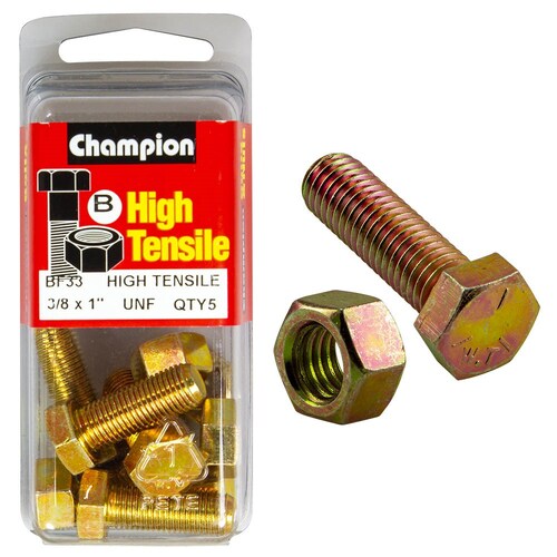 Champion Fasteners Pack of 5 3/8" X 1" Unf High Tensile Grade 5 Hex Set Screws And Nuts - 5PK BF33