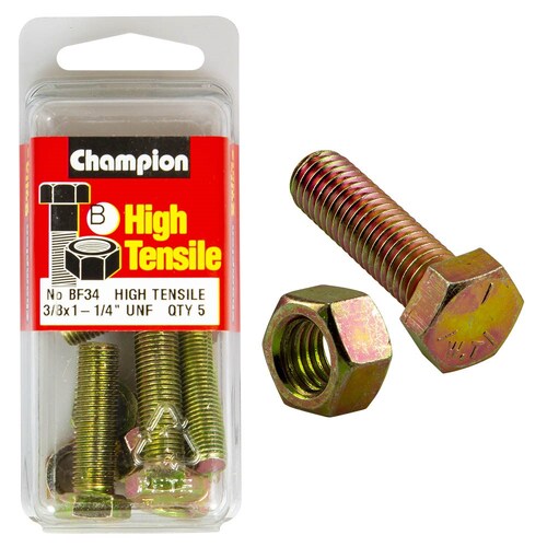 Champion Fasteners Pack of 5 3/8" X 1-1/4" UNF High Tensile Grade 5 Hex Set Screws And Nuts - 5PK BF34