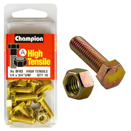 Champion Fasteners Pack Of 10 1/4" X 3/4" Unf High Tensile Grade 5 Hex Set Screws And Nuts - 10PK BF3