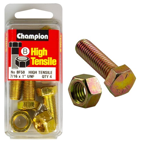 Champion Fasteners Pack of 4 7/16" X 1" Unf High Tensile Grade 5 Hex Set Screws And Nuts - 4PK 7/16" x 1" BF50