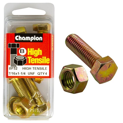 Champion Fasteners Pack of 4 7/16" X 1-1/4" Unf High Tensile Grade 5 Hex Set Screws And Nuts - 4PK BF52