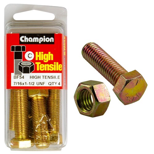 Champion Fasteners Pack of 4 7/16" X 1-1/2" Unf High Tensile Grade 5 Hex Set Screws And Nuts - 4PK BF54