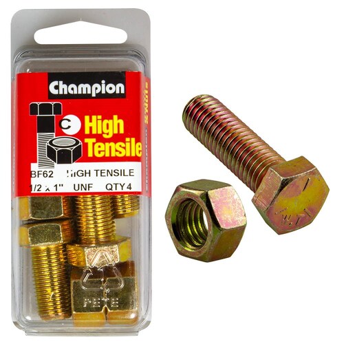 Champion Fasteners Pack of 4 1/2" X 1" Unf High Tensile Grade 5 Hex Set Screws And Nuts - 4PK BF62