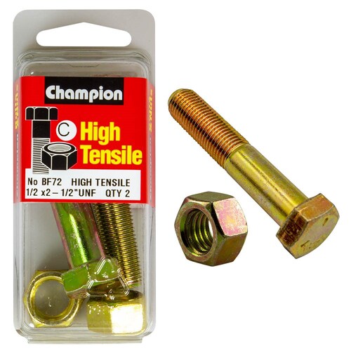 Champion Fasteners Pack Of 2 1/2" X 2-1/2" High Tensile Grade 5 Hex Bolts And Nuts - 2  2PK  BF72
