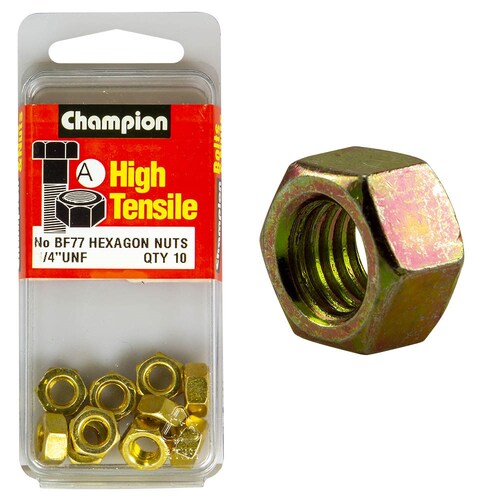 Champion Fasteners Pack of 5 1/4" Unf High Tensile Grade 5 Zinc Plated Plain Hex Nuts - 5 Pack 5PK BF77