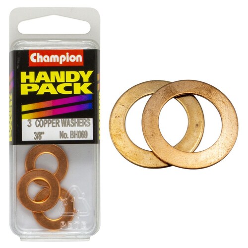 Champion Fasteners Pack Of 3 Flat Copper Washers - 3/8" X 3/4" X 20G BH069