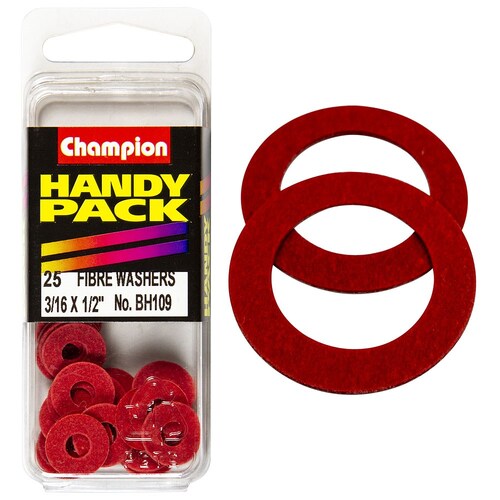 Champion Fasteners Pack Of 25 Flat Red Fibre Washers 3/16" x 1/2" BH109