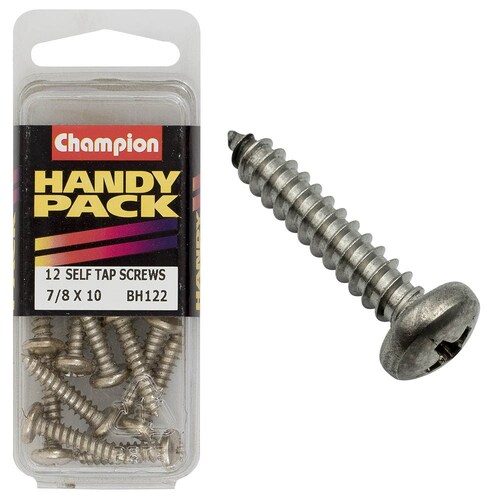 Champion Fasteners Pack Of 12 10G X 22Mm Philips Pan Head Nickel Plated Self Tapping Screws BH122