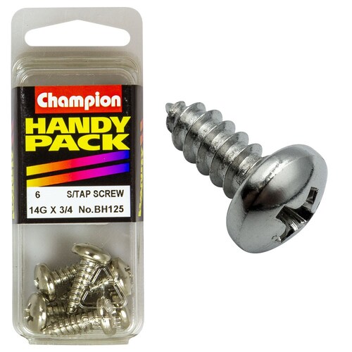Champion Fasteners Pack Of 6 14G X 19Mm Philips Pan Head Nickel Plated Self Tapping Screws BH125
