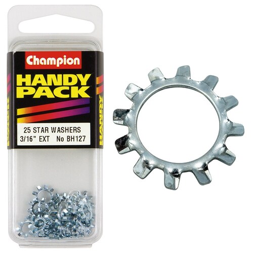 Champion Fasteners Pack Of 25 Zinc Plated External Star Shakeproof Washers 3/16" BH127