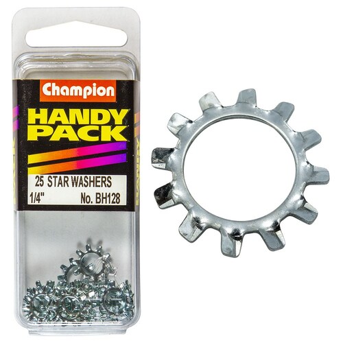 Champion Fasteners Pack Of 25 1/4" Zinc Plated External Star Shakeproof Washers BH128
