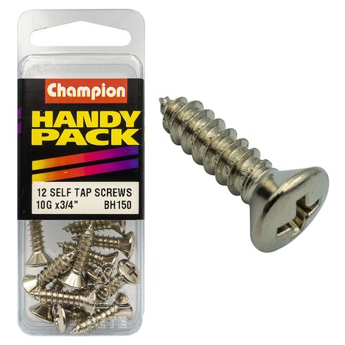 Champion Fasteners Pack Of 12 10G X 19Mm Philips Raised Head, Nickel Plated Self Tapping Screws BH150