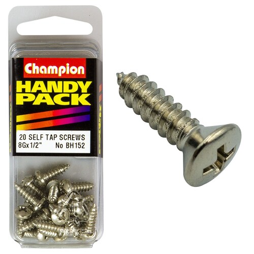 Champion Fasteners Pack Of 20 8G X 13Mm Philips Raised Head, Nickel Plated Self Tapping Screws 20PK BH152