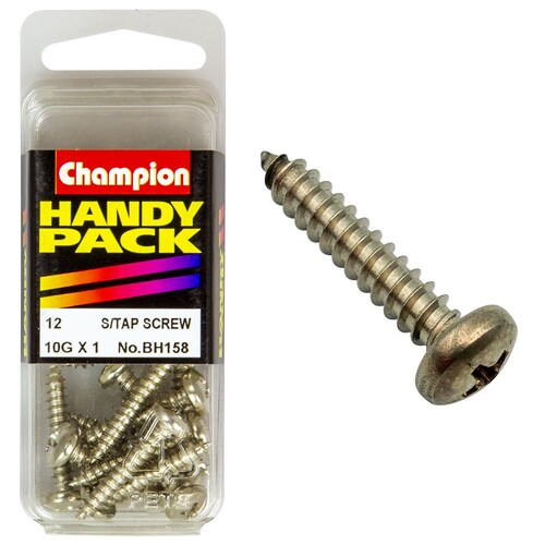 Champion Fasteners Pack Of 12 10G X 25Mm Raised Head Self Tapping Screws - Nickel Plated 12PK BH158