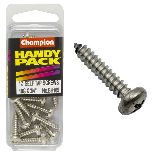 Champion Fasteners Pack Of 12 10G X 19Mm Philips Pan Head Nickel Plated Self Tapping Screws 12PK BH165