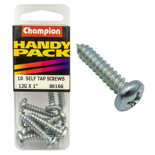 Champion Fasteners Pack Of 10 12G X 25Mm Philips Pan Head Self Tapping Screws - Zinc Plated 10PK BH166