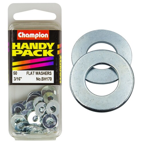 Champion Fasteners Pack Of 50 Zinc Plated Steel Flat Washers - 3/16" X 7/16" X 20G (50Pk) BH170