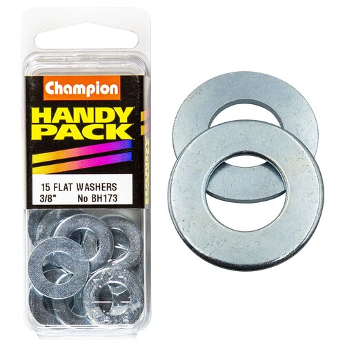 Champion Fasteners Pack Of 15 Zinc Plated Steel Flat Washers - 15Pk 3/8" x 3/4" x 16G BH173