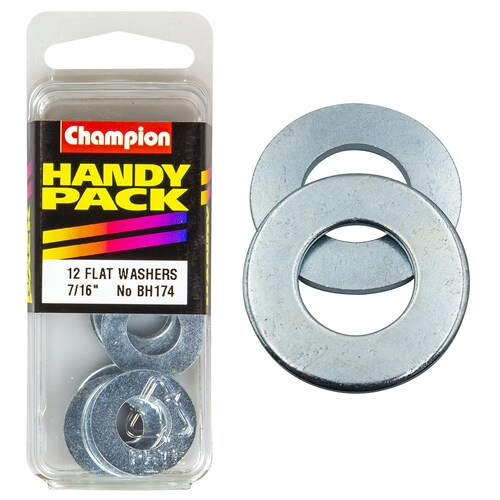 Champion Fasteners Pack Of 12 Zinc Plated Steel Flat Washers - 7/16" X 7/8" X 16G 12PK BH174