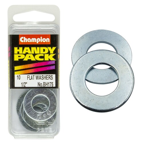 Champion Fasteners Pack Of 10 Zinc Plated Steel Flat Washers - 10Pk 1/2" x 1" x 16G BH175