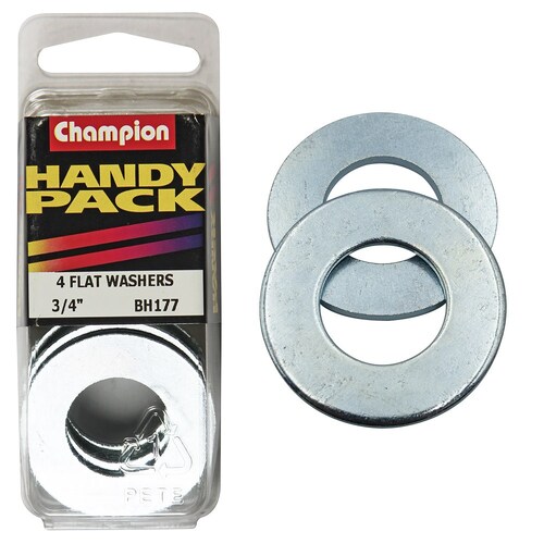 Champion Fasteners Pack Of 4 Zinc Plated Steel Flat Washers - 4Pk 3/4" x 1-1/2" x 14G BH177
