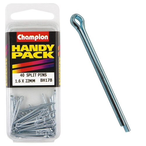 Champion Fasteners Pack Of 40 Zinc Plated Steel Split Pins - 1.6 X 22Mm 40PK BH178