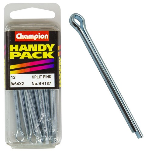 Champion Fasteners Pack Of 12 Zinc Plated Steel Split Pins - 9/64" X 2" 12PK BH187