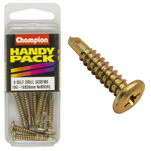 Champion Fasteners Pack Of 8 10G X 16Mm X 30Mm Philips Wafer Head Self Drilling Screws - 8Pk 10G x 16mm x 30mm BH282