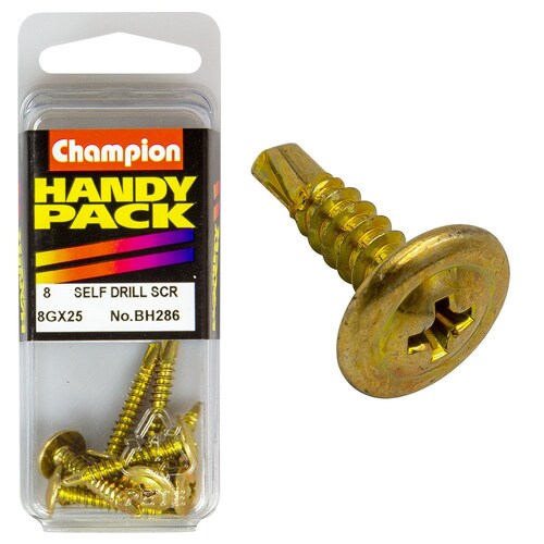Champion Fasteners Pack Of 8 Mushroom Head Self Drilling Screws - 8G X 18Mm X 25Mm 8PK BH286