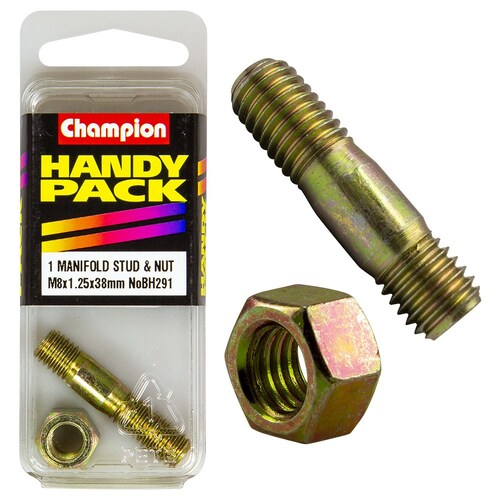Champion Fasteners Pack Of 1 Metric Manifold Studs And Nuts - M8 x 38 x 1.25mm BH291