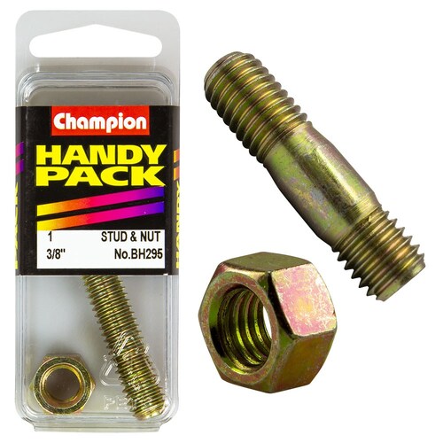 Champion Fasteners Pack Of 1 3/8" X 3" Unc Manifold Studs And Nuts - 1Pk BH295