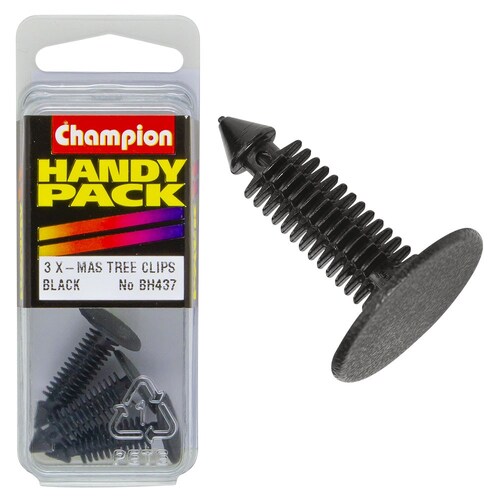 Champion Fasteners Pack Of 3 Black 27Mm Long 16Mm X 6.8Mm Christmas Tree Clips - BH437