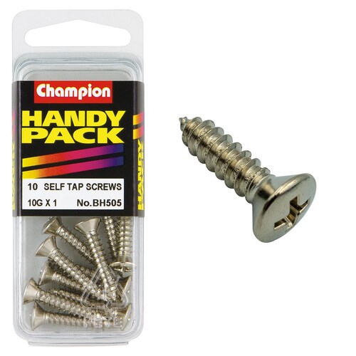 Champion Fasteners Pack Of 5 10G X 25Mm Philips Raised Head, Nickel Plated Self Tapping Screws BH505