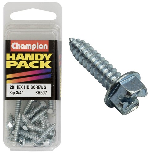 Champion Fasteners Pack Of 5 8G X 19Mm Zinc Plated Self Tapping Screws BH507