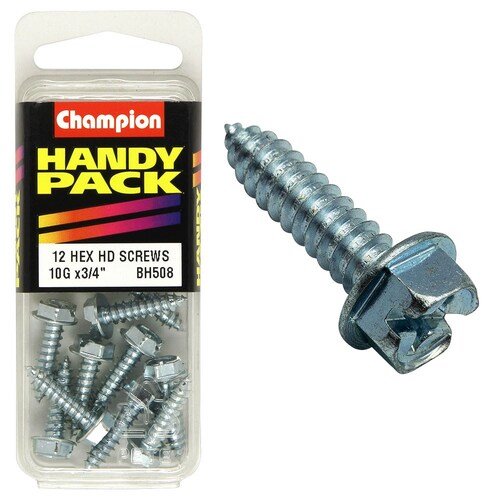 Champion Fasteners Pack Of 12 10G X 19Mm Combo Hex Head Self Tapping Screws - Zinc Plated BH508