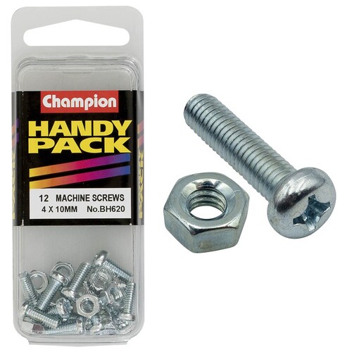 Champion Fasteners Pack Of 12 M4 X 10Mm Philips Pan Head Machine Screws And Nuts BH620
