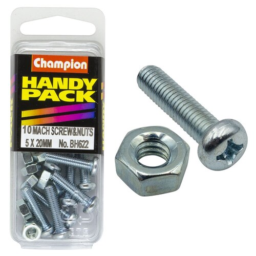 Champion Fasteners Pack Of 5 M5 X 20Mm Philips Pan Head Machine Screws And Nuts BH622