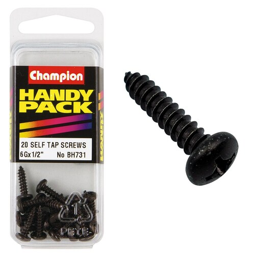 Champion Fasteners Pack Of 2 Black Zinc Plated Self Tapping Screws - 6G X 13Mm BH731