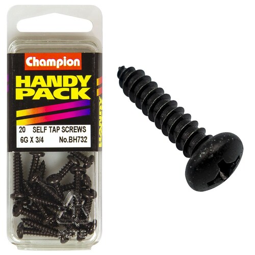 Champion Fasteners Pack Of 5 6G X 19Mm Philips Pan Head Self Tapping Screws - Black, Zinc Plated BH732