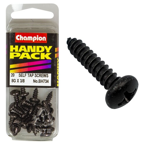 Champion Fasteners Pack Of 5 8G X 9.5Mm Philips Pan Head Self Tapping Screws - Black, Zinc Plated 5PK BH734