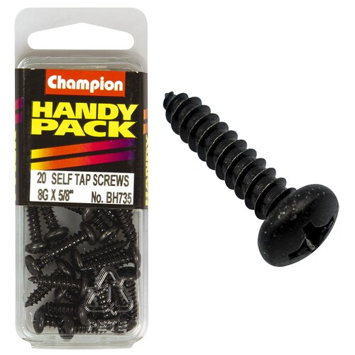 Champion Fasteners Pack Of 5 8G X 16Mm Philips Pan Head Self Tapping Screws - Black Zinc Plated 5PK BH735
